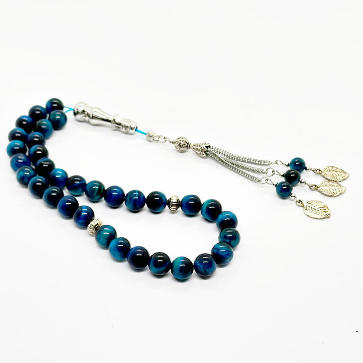 سبحة حجر عين النمر اازرق فاتح 10 ملي 33 حبايه