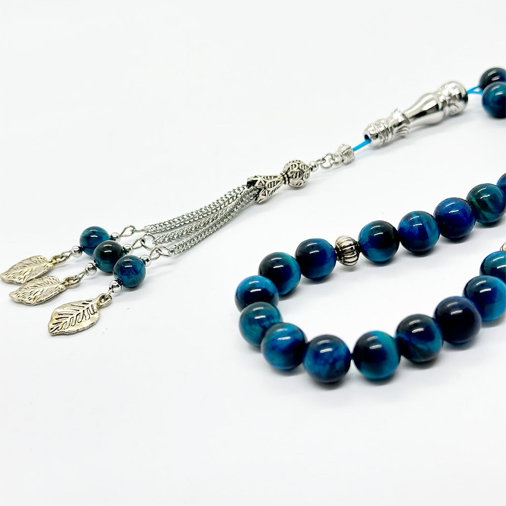 سبحة حجر عين النمر اازرق فاتح 10 ملي 33 حبايه