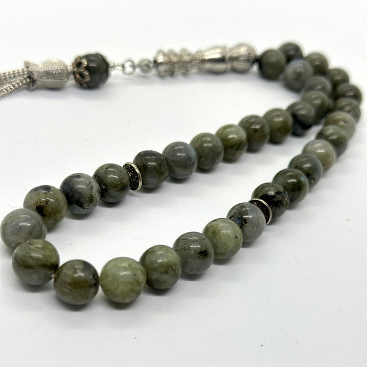 سبحة حجر طاووس (لبرادولايت) 10ملي 33 حبايه