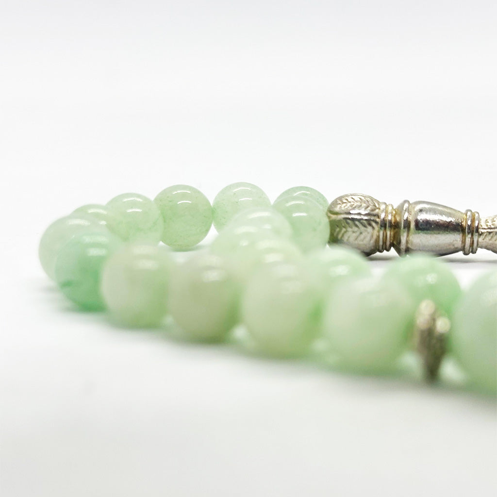 سبحة حجر جاد اخضر 10 ملي 33 حبايه